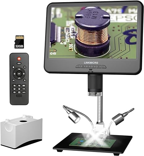 LM210 10.1'' LCD Coin Digital Microscope Full View for Error Coins, Soldering Microscope Camera for Electronics Repair, 260X Adults Coin Magnifier with Lights, [12.6'' Microscope Stand] 32G