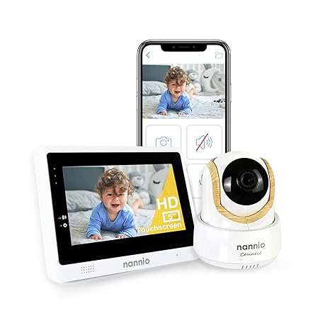 nannio-Connect Smart WiFi Touchscreen Baby Monitor, HD Monitor WiFi Smartphone - Night Vision, Temper Sensor, 2-Way Audio, Pan-Tilt-Zoom via 5