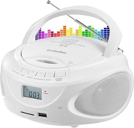 Gelielim Portable CD Player Boombox with AM/FM Radio, Bluetooth Speaker, Support CD/USB/SD/BT/AUX, LCD Display, Headphone Jack, Gifts for Parent