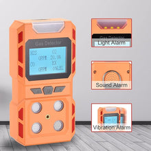 Load image into Gallery viewer, Portable 4 Gas Detector, Air Quality Gas Meter Monitor with Large Digital LCD Display, Rechargeable Battery Operated Gas Test Analyzer with Voice Light and Vibration Alarm mode (Orange)
