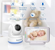 Load image into Gallery viewer, BM200 Video Baby Monitor with 5&quot; Touchscreen and HD Pan &amp; Tilt Camera, Two Way Audio, Lullabies, Nightlight, Automatic Night Vision and Temperature Monitoring Capability
