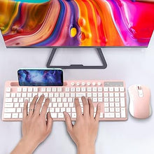 Load image into Gallery viewer, Wireless Keyboard and Mouse Combo, MARVO 2.4G Ergonomic Wireless Computer Keyboard with Phone Tablet Holder, Silent Mouse with 6 Button, Compatible with MacBook, Windows (Pink)
