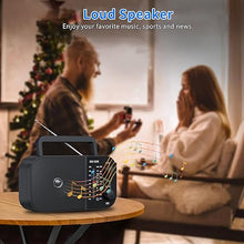 Load image into Gallery viewer, AM FM Radio with Bluetooth Speaker, Rechargeable Radio Portable, AC Plug in or Battery Powered Transistor Radio with Headphone Jack, Large Tuning Knob for Home/Outdoor/Office
