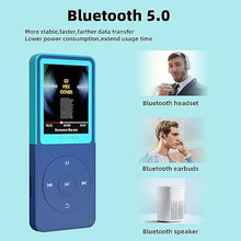 Load image into Gallery viewer, Mp3 Player with Bluetooth Music Players,Portable Walkman Mp3/Mp4 Players with Video,Voice Record,Fm Radio,E-Book,Photo Viewer,Alarm Clock,1.8&quot; HD Screen MP3 Player with SD Card Slot (Blue 32GB)
