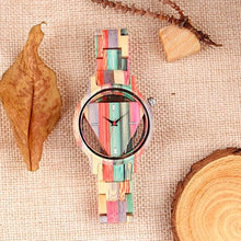 Load image into Gallery viewer, Tiong Colorful Wooden Watch Mens Skeleton Dial Full Wood Quartz Watches Wood Strap Watch for Men
