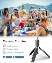 Load image into Gallery viewer, Selfie Stick Tripod Extendable Phone Tripod Stand with Wireless Remote Portable Lightweight Video Recording Travel Tripod for Cell Phone Mount Holder Selfie Stick Compatible with iPhone Android iOS
