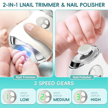 Load image into Gallery viewer, Automatic Electric Nail Clipper with LED Light &amp; Nail File, 3 Speeds LCD Digital Display, Nail Clip Storage, USB Rechargeable Safety Fingernail Trimmer for Baby, Kids, Seniors, Caregivers (White)
