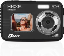 Load image into Gallery viewer, Minolta 48 Mega Pixels Underwater Digital Camera with Autofocus, 5K Video &amp; Dual LCD, Black
