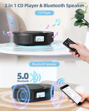 Load image into Gallery viewer, CD Player Portable, FELEMAN Upgraded 2 in 1 Portable CD Player &amp; Bluetooth Speaker, Rechargeable Boombox CD Player for Car/Home with Remote Control, FM Radio, Support AUX/USB, Headphone Jack
