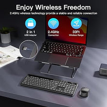 Load image into Gallery viewer, Wireless Keyboard and Mouse Combo, Soueto 2.4G Full-Sized Computer Keyboard with Phone Tablet Holder, 22 Multimedia Shortcuts, Numeric Keypad, 6 Button Silent Mouse for Windows, Mac (Space Black)
