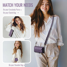 Load image into Gallery viewer, Wallet Case Compatible with iPhone 17 6.3" RFID Blocking 9-Card Holder Soft PU Leather Magnetic Snap Shoulder Strap Zipper Pocket Phone Case Fit for iPhone 17 for Women - Purple
