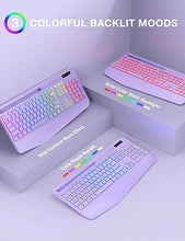 Load image into Gallery viewer, SABLUTE Wireless Keyboard and Mouse Combo, 9 Backlit Effects, Wrist Rest, Phone Holder, 2.4G Lag-Free Ergonomic Keyboards, Rechargeable Silent Cordless Set for Computer, Laptop, Mac, Windows?Purple?
