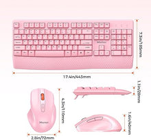 Load image into Gallery viewer, MEETION Wireless Keyboard and Mouse, Computer Keyboard Mouse, 3 DPI Adjustable USB A and USB C Adapter Full-Sized Cordless Keyboard and Mouse, Wrist Rest for PC/Computer/Laptop/Windows/Mac, Pink
