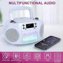 Load image into Gallery viewer, hPlay GC09 Kids Boombox, Top Loading CD Player, Bluetooth connectivity for Smartphones, Effortless AUX, USB, Radio and MP3 connectivity, Sing Along Function (Microphone not Included)- White
