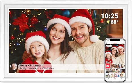 WiFi Digital Picture Frame, 32GB Memory, 15.6 Inch Large Digital Photo Frame with 1920x1080 HD IPS Touchscreen, Auto-Rotate, Share Photos/Videos via Frameo APP, for Family, Friends-White