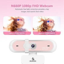 Load image into Gallery viewer, NexiGo N660P 1080P 60FPS Webcam with Software Control, Dual Microphone &amp; Cover, Autofocus, HD USB Computer Web Camera, for OBS/Zoom/Skype/FaceTime/Teams/Twitch, Pink
