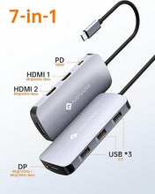 Load image into Gallery viewer, Docking Station Triple Display, NOVOO RM7 USB C Docking Station Dual Monitor Adapter with 8K@30Hz DP and Dual 4K@60Hz HDMI, 100W PD, 3 USB Ports, USB C Dock for HP, DELL, Lenovo, MacBook Laptops
