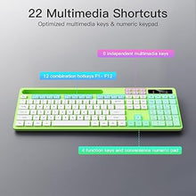 Load image into Gallery viewer, Wireless Keyboard and Mouse Combo, Soueto 2.4G Full-Sized Computer Keyboard with Phone Tablet Holder, 22 Multimedia Shortcuts, Numeric Keypad, 6 Button Silent Mouse for Windows, Mac (Bright Green)
