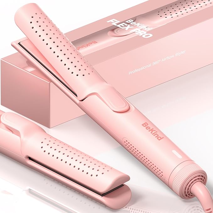 BeKind Flex 2-in-1 360° Hair Styler Flat Iron, Hair Straightener and Curler for All Styles, Floating Plates Design, Airflex Lower Temp for Better Styling, Gift for Girls and Women (Peach)