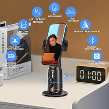 Load image into Gallery viewer, Auto Face Tracking Phone Holder for Phone, GoPro, Compact Camera, 360° Rotation Mount with Remote Compatible with Tripod, Rotating Stand for iPhone for Vlog, Streaming, Video, FaceTime, TIK Tok
