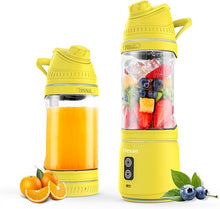 Load image into Gallery viewer, Portable Blender, Anti-Jamming 300 Watt for Shakes and Smoothies, 24oz Travel Blender USB Rechargeable, BPA Free Sporty bottle with a Travel Lid. (Yellow Base Yellow Lid)
