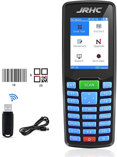 Wireless Barcode Scanner 2D, Inventory Scanner & Data Collector Portable Data Terminal Inventory Device with Long Transmission Distance 2.4G Wireless Bar Code Reader with 2.8