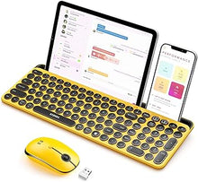 Load image into Gallery viewer, seenda Bluetooth Keyboard and Mouse for iPad, Multi-Device Bluetooth + 2.4G Wireless Round Key Cute Keyboard Mouse with Tablet Holder for MacBook/Windows Computer, iOS/Andriod Tablet Phone Yellow
