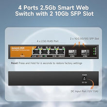 Load image into Gallery viewer, 6 Port 2.5G Smart Web Managed Switch, 4 x 2.5G Base-T Ports, 2 x 10G SFP+ Slots, Support Static Link Aggregation, QoS/VLAN/IGMP, Metal Fanless Multi-Gig Network Ethernet Switch
