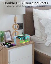 Load image into Gallery viewer, Rainbow Mirror Alarm Clock for Boy Girl Kids, Large Number Digital Mirror Clock with Night Light,3-Level Brightness+Off, 5 Volume, Battery Power-Off Memory,2 USB Port,Plug in Bedroom RGB Alarm Clock
