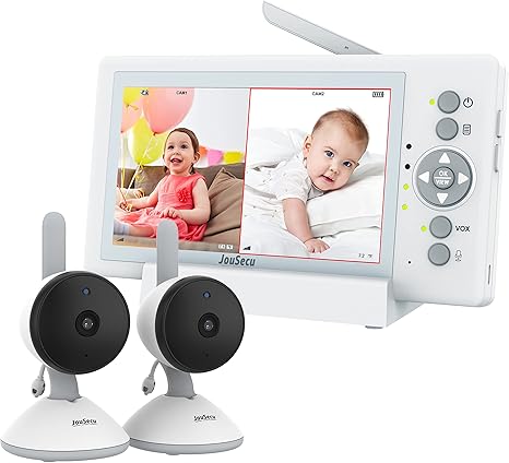 Baby Monitor with 2 Cameras, Video Baby Monitor with Camera and Audio No WiFi, 5 inch Split Screen with 20Hour Long Battery Life 1000ft Range, 720p, Night Vision, 2-Way Talk