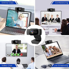 Load image into Gallery viewer, 1080P Webcam with Microphone, Full HD Web Camera with Auto Light Correction, Noise-Cancelling Mics, USB Computer Web Camera for Video Calling/Conferencing/Zoom/Online Classes
