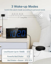 Load image into Gallery viewer, Loud Alarm Clock with Bed Shaker, Vibrating Alarm Clock for Heavy Sleepers Hearing Impaired Deaf Teens, Dual Alarm Clock with 7.5’’ Large LED Display, USB Charger, Dimmer, Snooze &amp; Battery Backup
