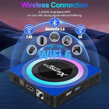 Load image into Gallery viewer, Android 13.0 TV Box, 6K 8K Android Box with 4GB RAM 64GB ROM RK3528 Quad-Core Support WiFi6 2.4Ghz/5.0Ghz HDR10 BT 5.0 H.265 USB 2.0 3.0 3D Ethernet with Mini Backlit Keyboard
