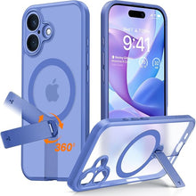 Load image into Gallery viewer, TORRAS Magnetic 360° Spin Stand Case for iPhone 16 Case, [Full Camera Protection][Fit for MagSafe][16FT Mil-Grade Drop Protection] Slim Blue Case for iPhone 16 Phone Case (6.1&quot;), Translucent Blue
