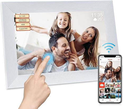 Frameo Digital Picture Frame WiFi -10.1 Inch Digital Photo Frame, 16GB Memory, 1280 * 800 HD Touch Screen, Auto-Rotate, Pictures Videos Instantly, Wedding,Supports SD Card and USB Flash Drive-White