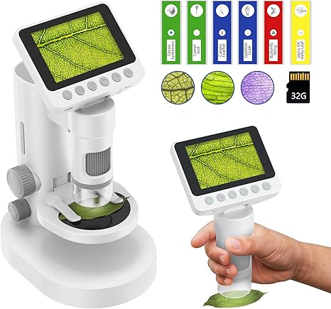 Microscope for Kids, Science Kits Kids Microscope Up to 1000X Zoom with Pocket Handheld Design, 3.5'' HD Foldable Screen Educational Toys for Kids Ages 8-13