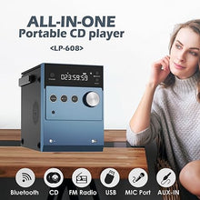 Load image into Gallery viewer, Portable CD Player Boombox | 20W Stereo Sounds| Rechargeable Battery | Auto Lid Open Button | Big LCD Display | Bluetooth 5.3/FM Radio/USB/AUX Input | MIC &amp; Earphone Port | Remote Control (608 Blue)
