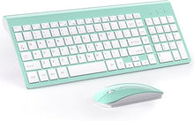 Load image into Gallery viewer, Wireless Keyboard and Mouse Ultra Slim Combo, TopMate 2.4G Silent Compact USB 2400DPI Mouse and Scissor Switch Keyboard Set with Cover, 2 AA and 2 AAA Batteries, for PC/Laptop/Windows/Mac - Mint Green
