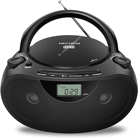 Portable Stereo CD Player Boombox with AM/FM Radio, Bluetooth, USB, AUX-in, Headphone Jack, CD-R/RW and MP3 CDs Compatible, Clear and Full Sound with Bass Boost, AC/Battery Operated – Black