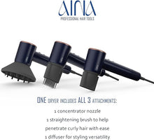 Load image into Gallery viewer, AINA Hair Dryer, Blow Dryer with Diffuser Brush Comb for Women - BLDC Hair Dryer - Brushless Motor, 110,000 RPM Lightweight, Ionic Travel, 3 Magnetic Attachments 110V/ALCI(Blue)
