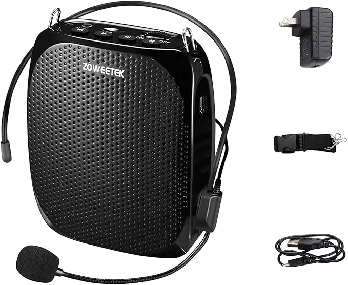 ZOWEETEK ZW-Z258 Portable Rechargeable Mini Voice Amplifier for Teachers with Wired Microphone Headset and Waistband, Supports MP3 Format Audio for Speech, Class, Training,Tour Guide, Power Amplifiers