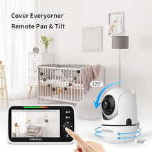 Load image into Gallery viewer, HelloBaby HB6550 5&quot; Baby Monitor 3 Cameras, 26-Hour Battery, Pan-Tilt-Zoom,1000ft Range Video Audio Baby Monitor No WiFi, ECO, Night Vision, 2-Way Talk, 8 Lullabies and Temperature, Ideal Gifts
