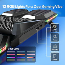 Load image into Gallery viewer, Laptop Cooling Pad Gaming Laptop Cooling Laptop Cooler Stand with 6 Cooling Fans, Laptop Stand Gaming, 7 Height Adjustable 12 RGB with 2 USB Silent Laptop Fan Cooling Pad for 12-17.3 Inch
