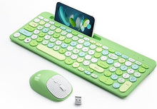 Load image into Gallery viewer, Bluetooth Keyboard and Mouse Wireless, Multi-Device Rechargeable Keyboard and Mouse Combo with Phone Holder (Bluetooth 5.0+3.0+2.4GHz) Quiet Ergonomic Compatible with Mac/Windows/iOS/Android (Green)
