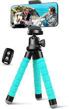Load image into Gallery viewer, Aureday Phone Tripod, Flexible Tripod for iPhone and Android Cell Phone, Portable Small Tripod with Wireless Remote and Clip for Video Recording/Vlogging/Selfie (Blue)
