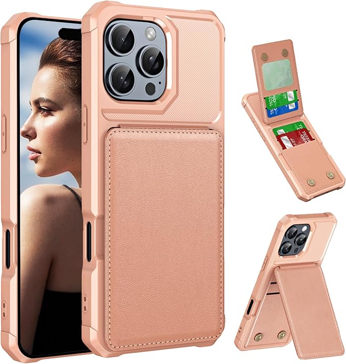 CCSmall Wallet Case for Apple iPhone 16 Pro with Card Holder for Women Men, Luxury Folio Leather Wallet & TPU Bumper Phone Case for iPhone 16 Pro ZM Rose