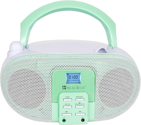 SingingWood GC01 Macarons Series Portable CD Player Boombox with AM FM Stereo Radio Kids CD Player LCD Display, Front Aux-in Port Headphone Jack, Supported AC or Battery Powered -Pistachio