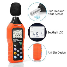 Load image into Gallery viewer, PT6708 Sound Level Meter, Digital Decibel Reader Measurement, Range 30-130 dB, Accuracy 1.5dB Noise Meter with Large LCD Screen Display, Fast and Slow Selection (Batteries Include)
