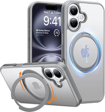 Load image into Gallery viewer, TORRAS Upgraded 360°Rotatable Magnetic Stand for iPhone 16 Case, [Fit for MagSafe] [Flexible Stand &amp; Ring Holder] Mil-Grade Shockproof Matte Anti-Scratch Slim Protective Kickstand Case, Gray 6.1 inch
