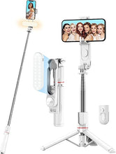 Load image into Gallery viewer, Stable Selfie Stick Tripod with Fill Light, 44 Inch Extendable Selfie Stick with Wireless Remote and Tripod Stand 360 Rotation for iPhone 15/14/13/12/11 Pro/XS Max/XR/X, Samsung and Smartphone (White)
